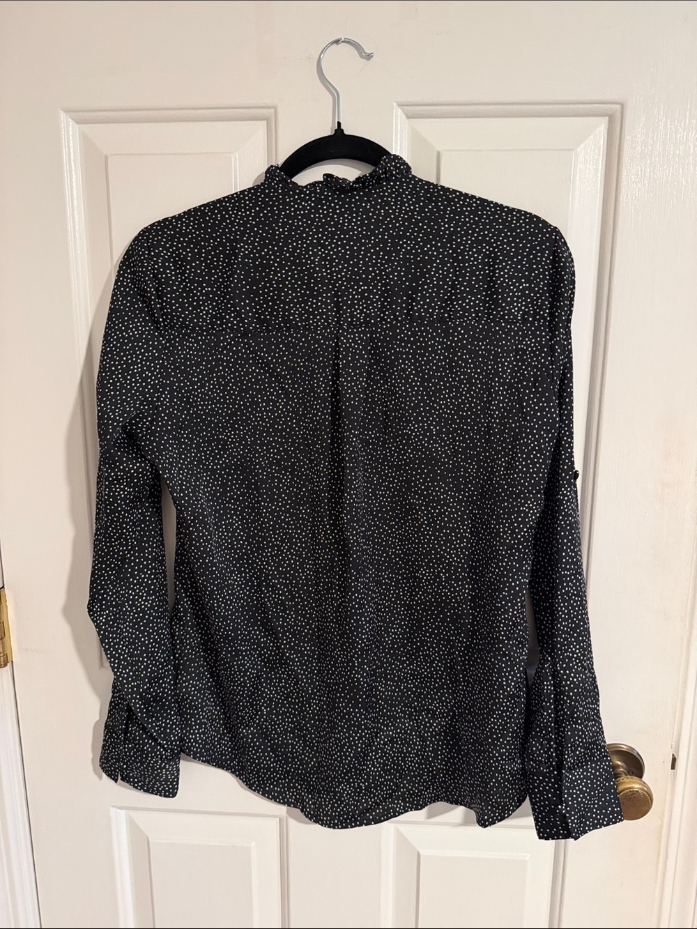 Express Black Polka Dot Ruffle-Neck Blouse - Picture 9 of 9